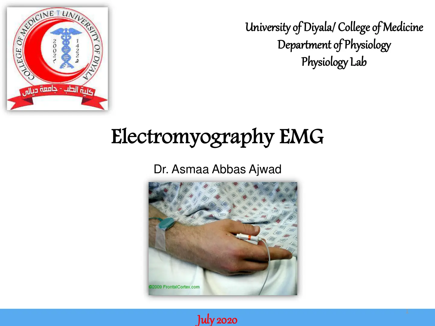 غلاف تقرير Physiology Lab Electromyography EMG