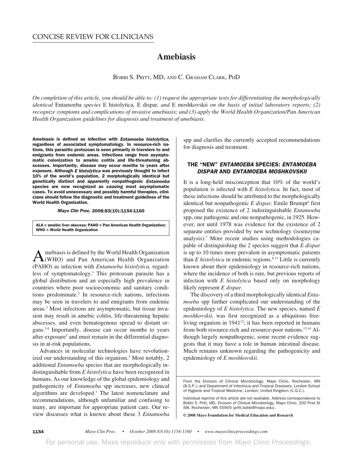 غلاف تقرير Amebiasis