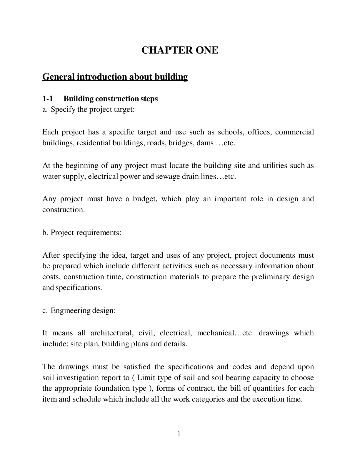 غلاف تقرير CHAPTER ONE General introduction about building