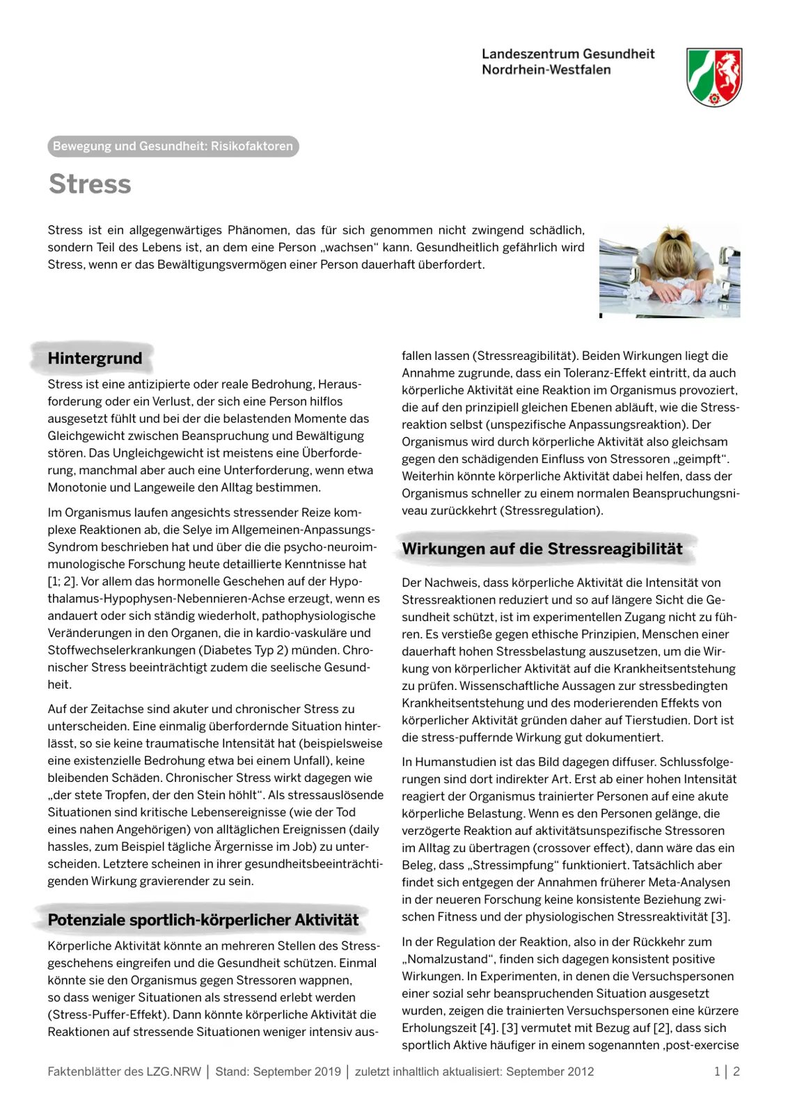 غلاف تقرير Bewegung und Gesundheit: Risikofaktoren Stress