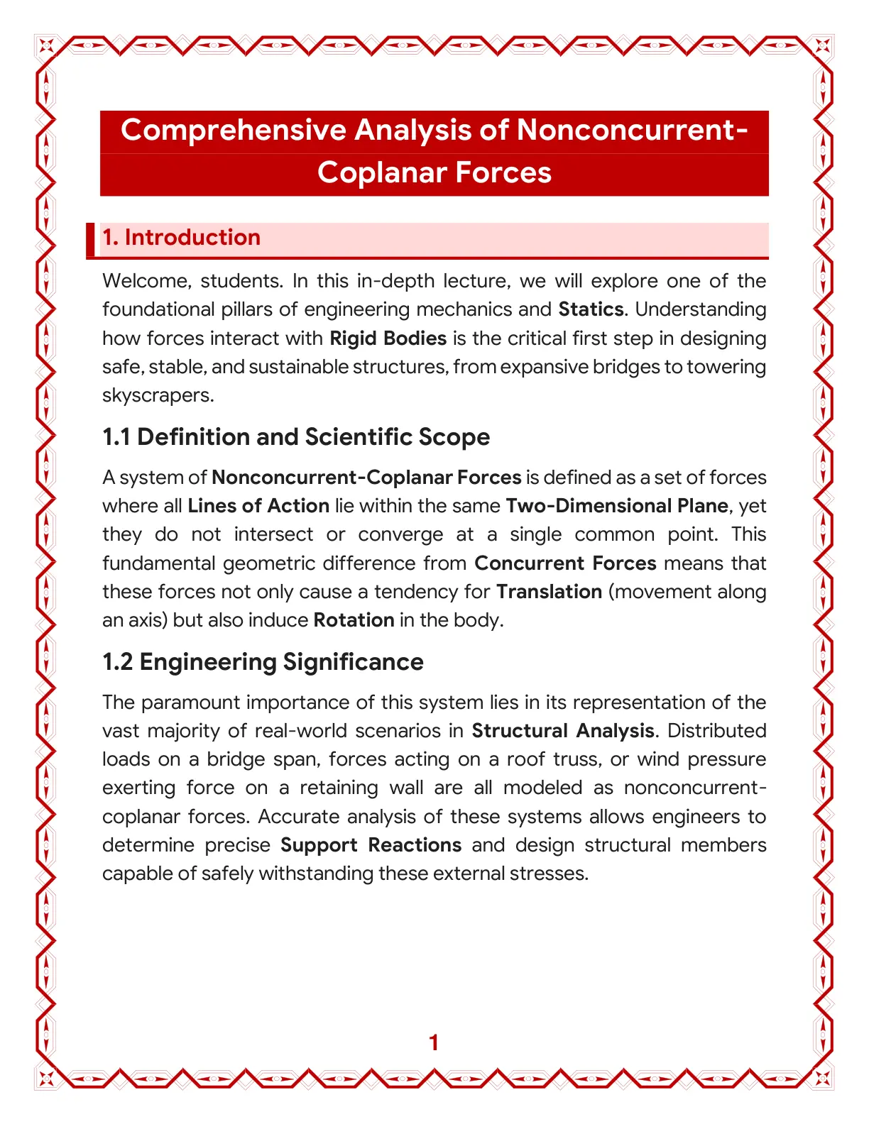 غلاف تقرير Comprehensive Analysis of Nonconcurrent-Coplanar Forces