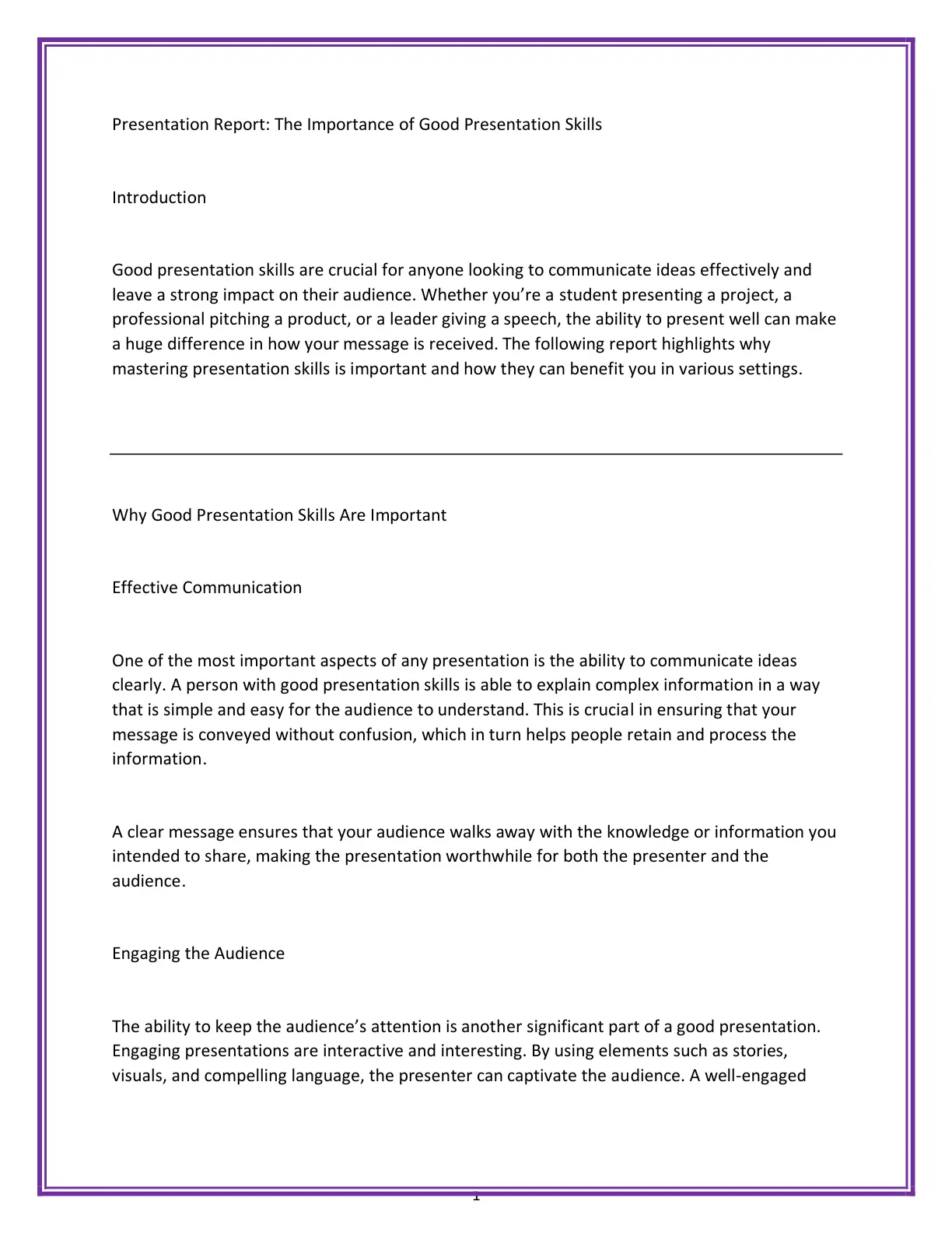 غلاف تقرير The Importance of Good Presentation Skills