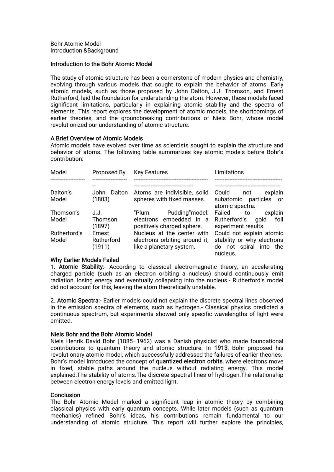 غلاف تقرير Bohr Atomic Model: Introduction & Background