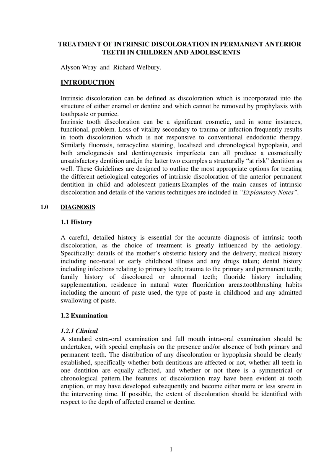 غلاف تقرير TREATMENT OF INTRINSIC DISCOLORATION IN PERMANENT ANTERIOR TEETH IN CHILDREN AND ADOLESCENTS