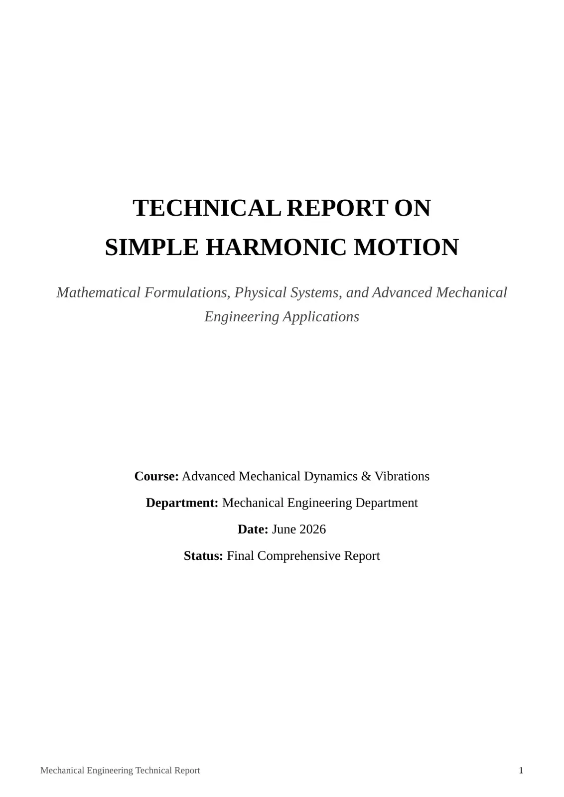 غلاف تقرير Technical Report on Simple Harmonic Motion