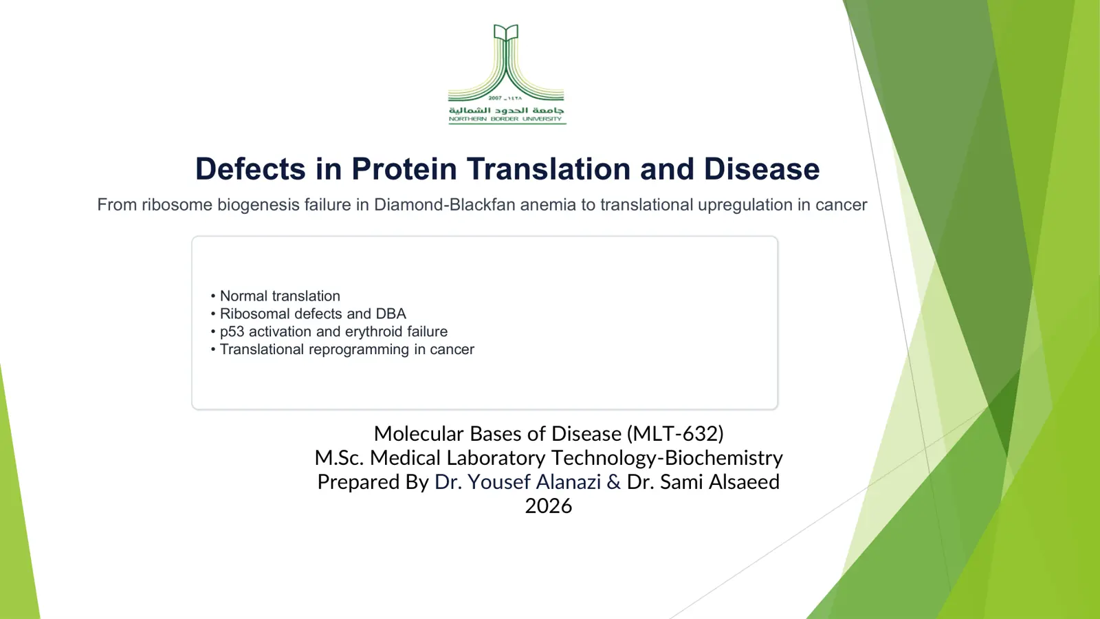 غلاف تقرير Defects in Protein Translation and Disease