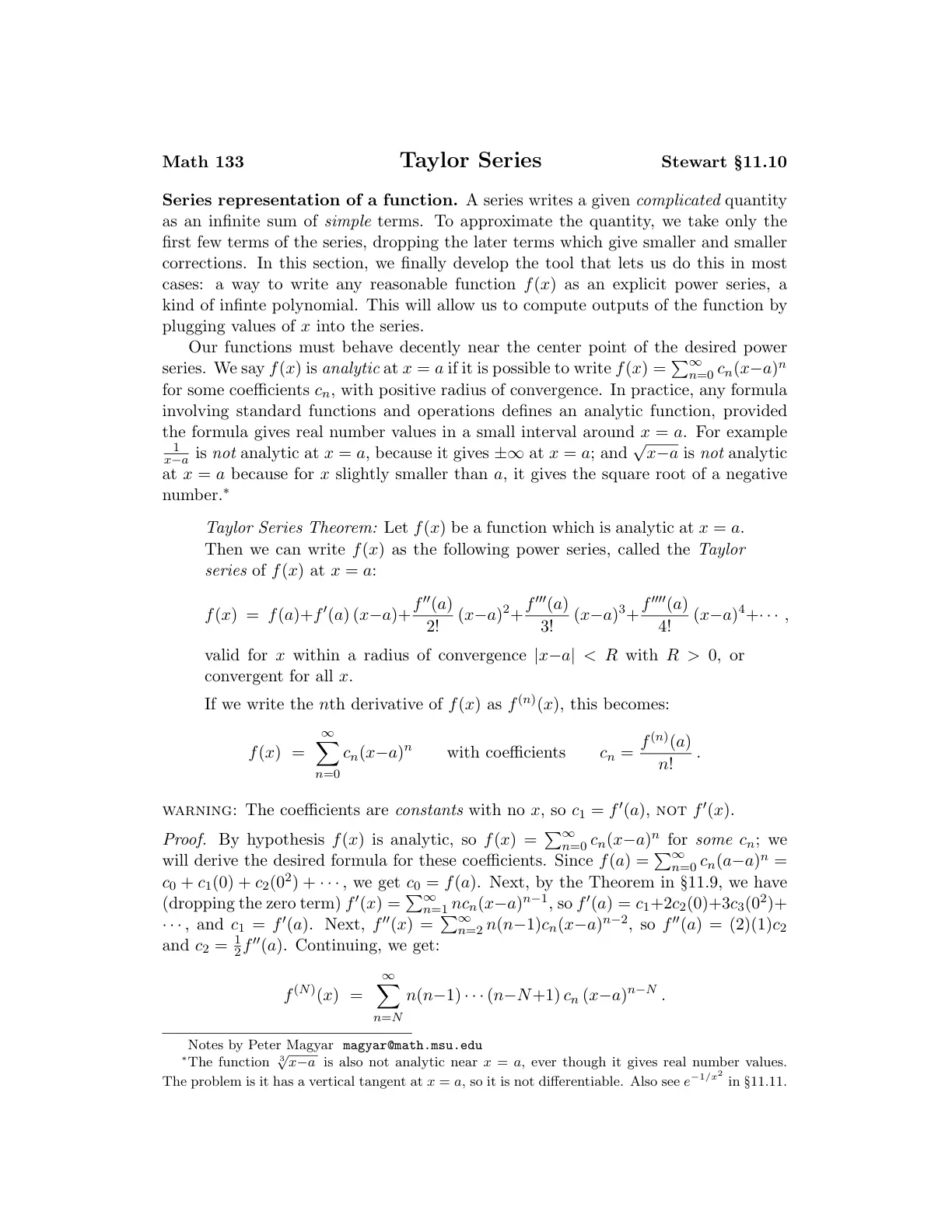 غلاف تقرير Math 133 - Taylor Series (Stewart §11.10)
