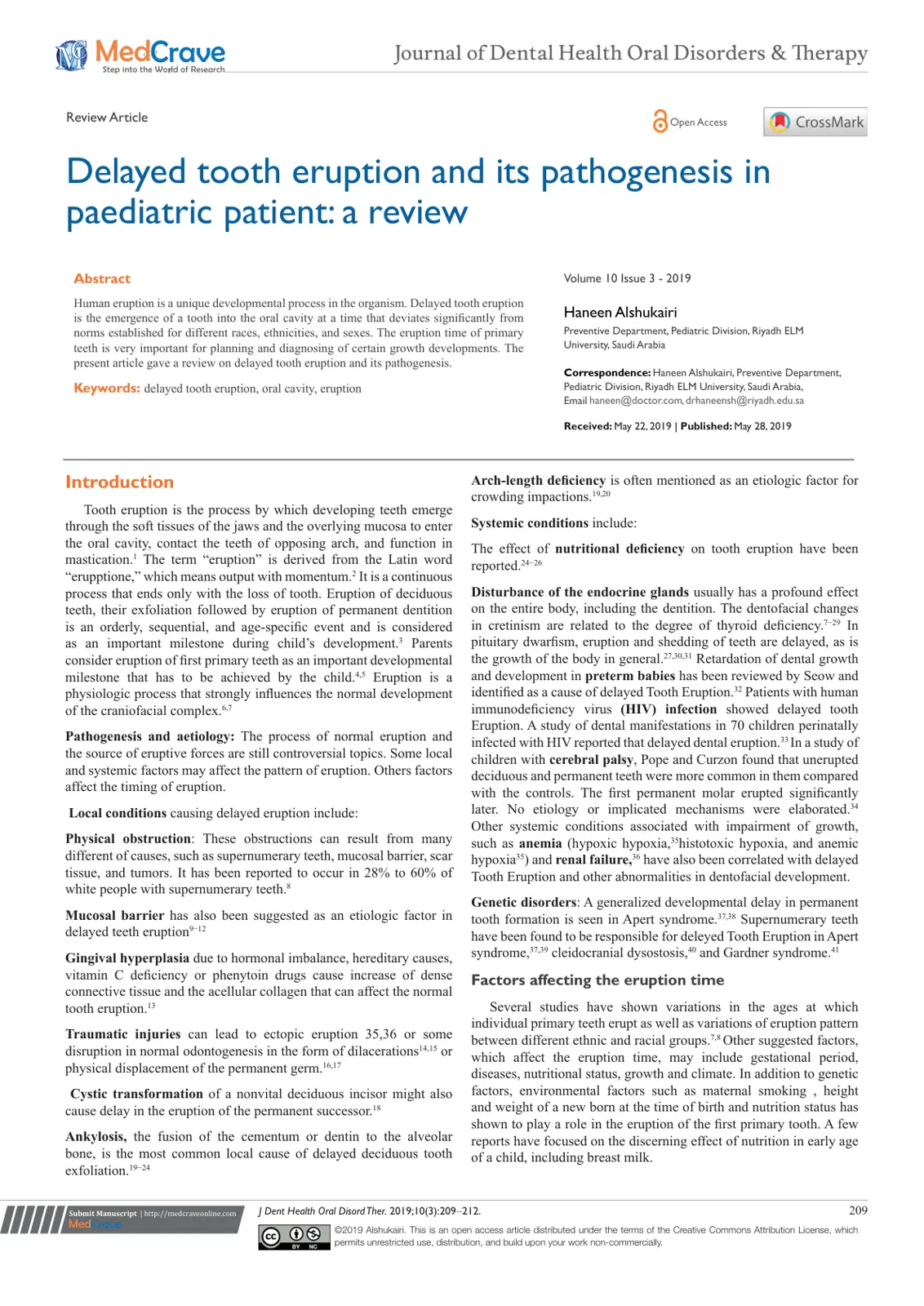 غلاف تقرير Delayed tooth eruption and its pathogenesis in paediatric patient: a review