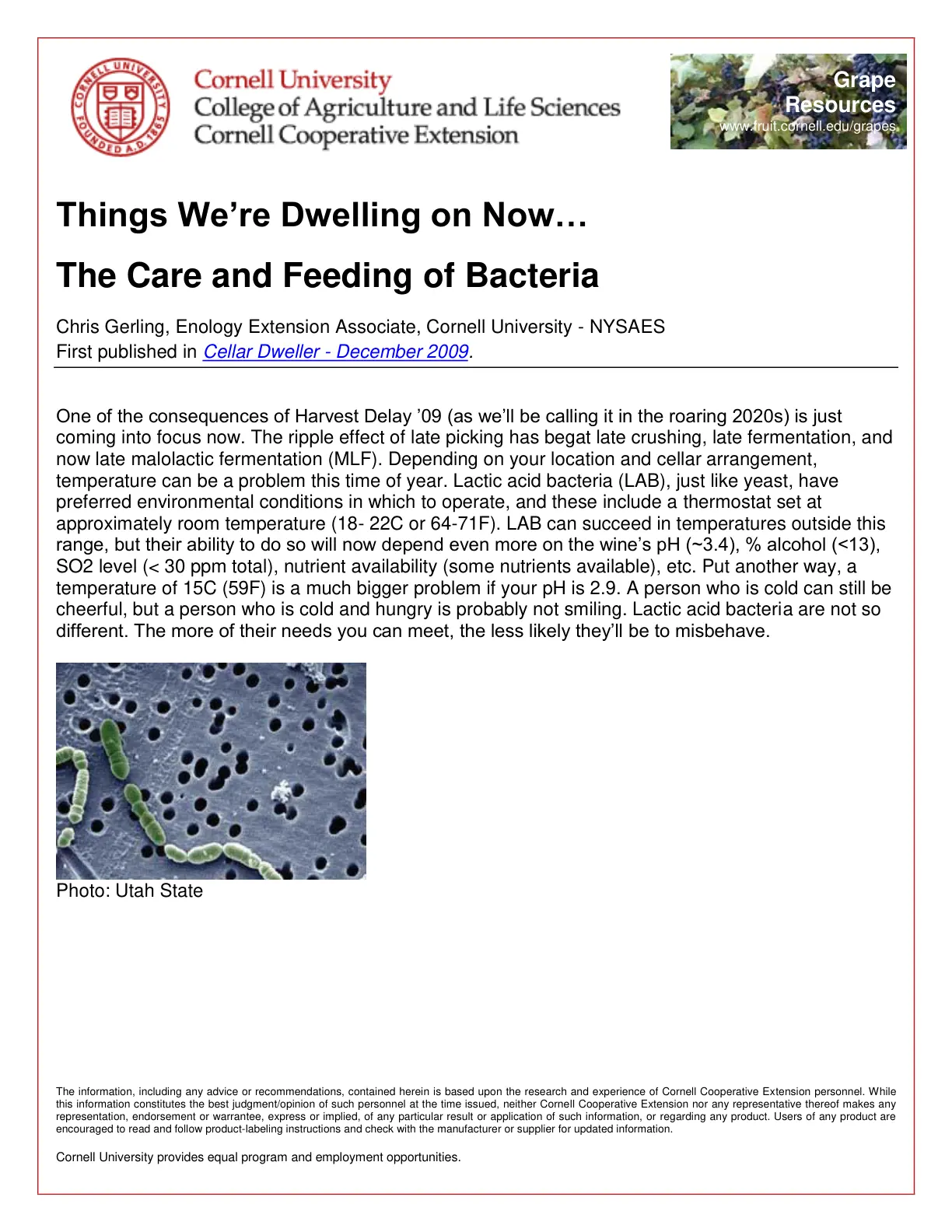 غلاف تقرير The Care and Feeding of Bacteria