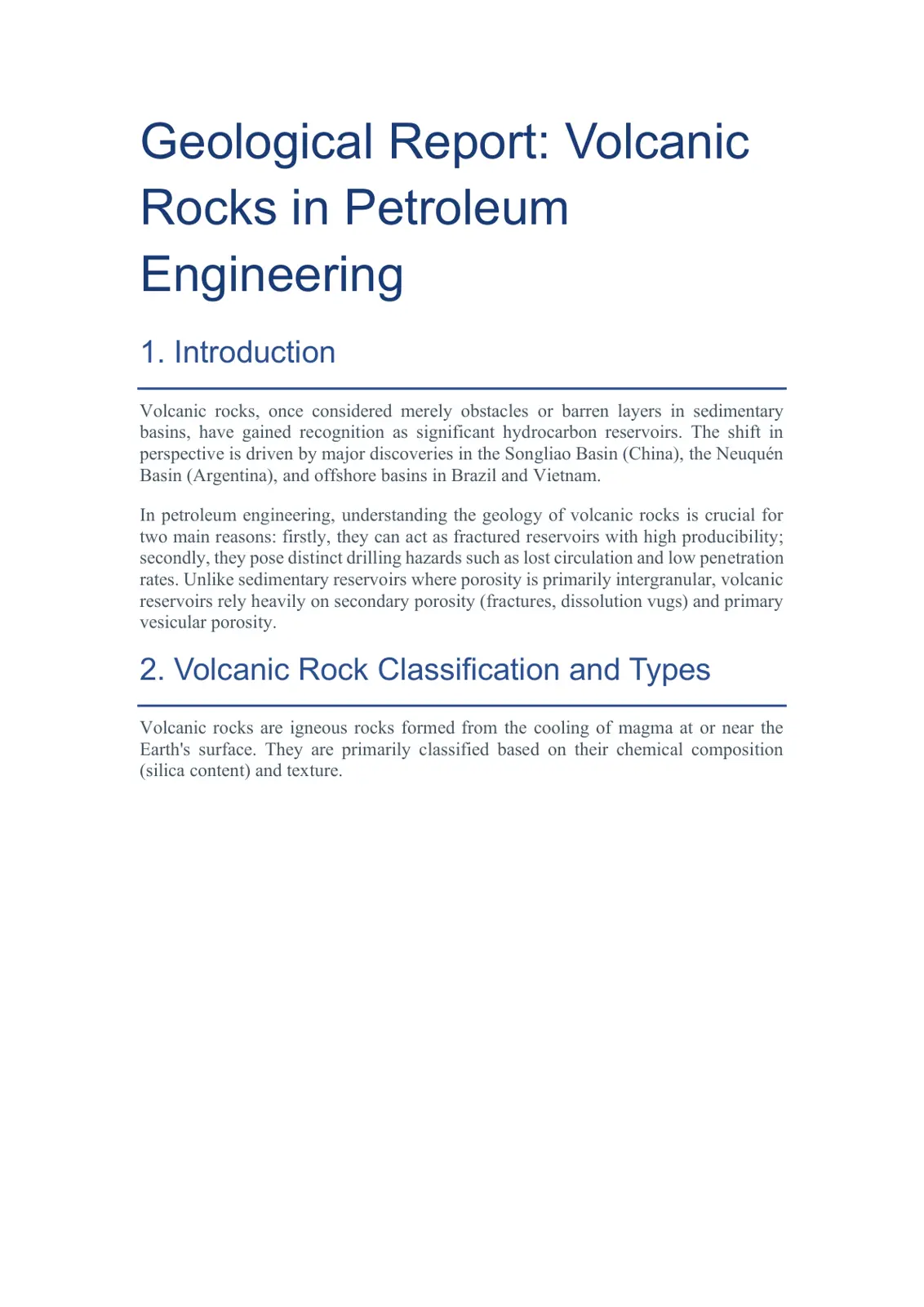 غلاف تقرير Geological Report: Volcanic Rocks in Petroleum Engineering