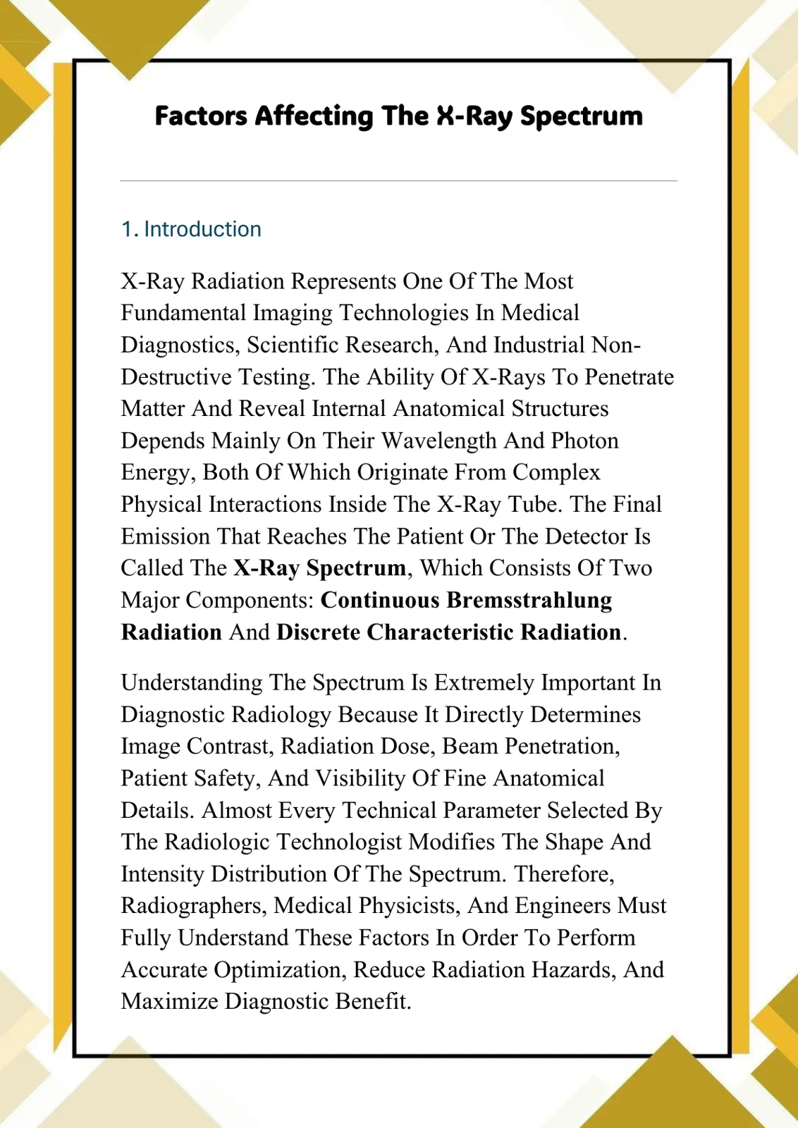 غلاف تقرير Factors Affecting The X-Ray Spectrum