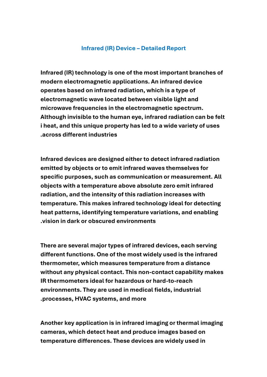 غلاف تقرير Infrared (IR) Device - Detailed Report