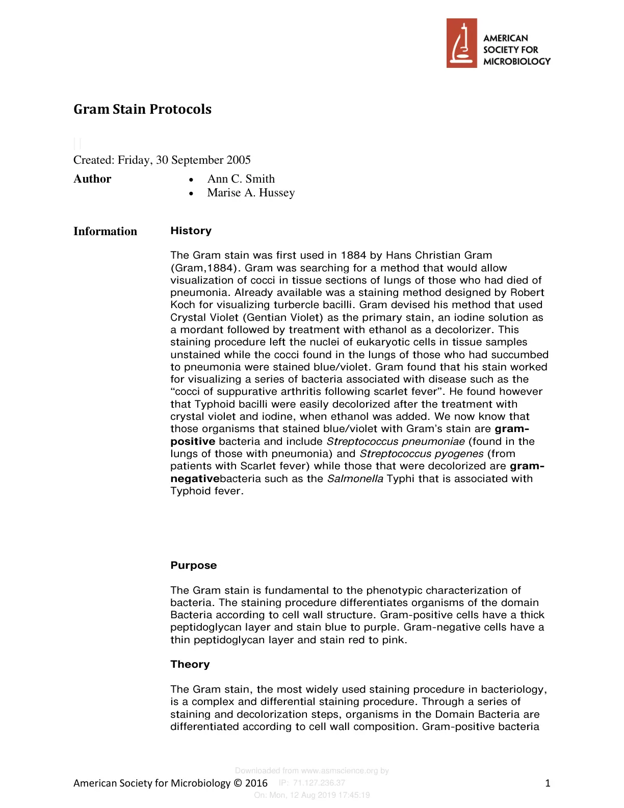 غلاف تقرير Gram Stain Protocols