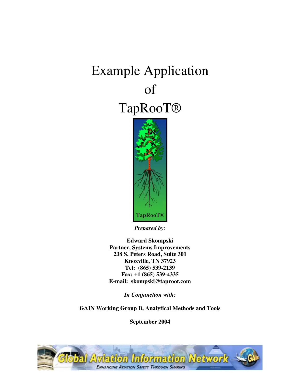 غلاف تقرير Example Application of TapRooT®