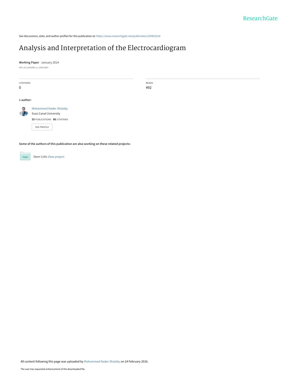 غلاف تقرير Analysis and Interpretation of the Electrocardiogram