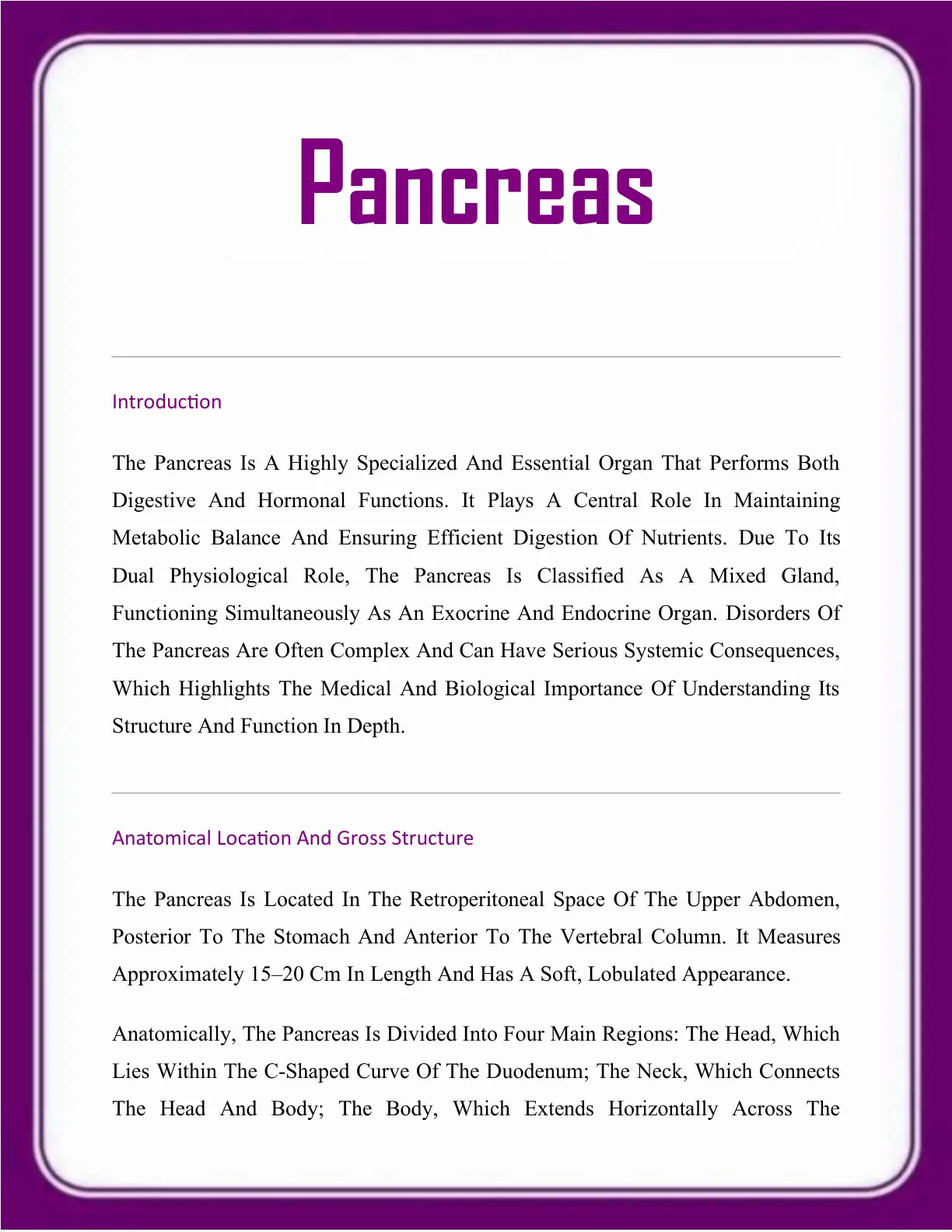 غلاف تقرير Introduction to Pancreas