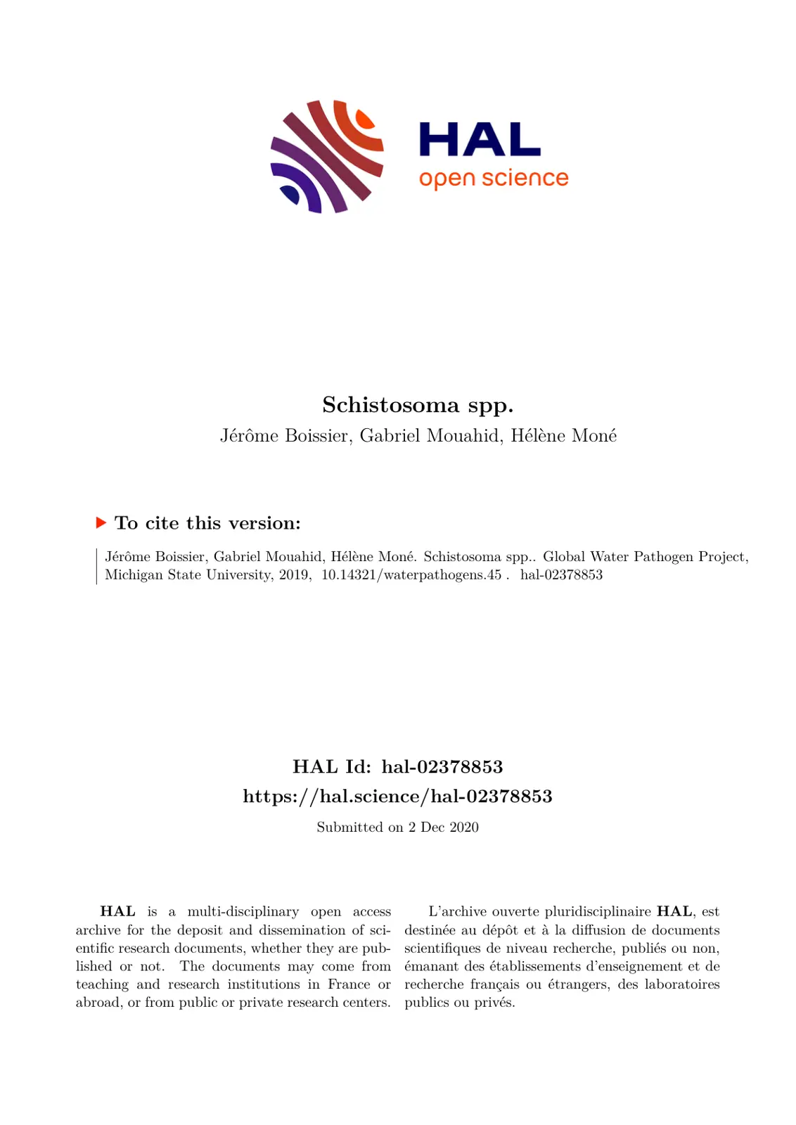 غلاف تقرير Schistosoma spp.