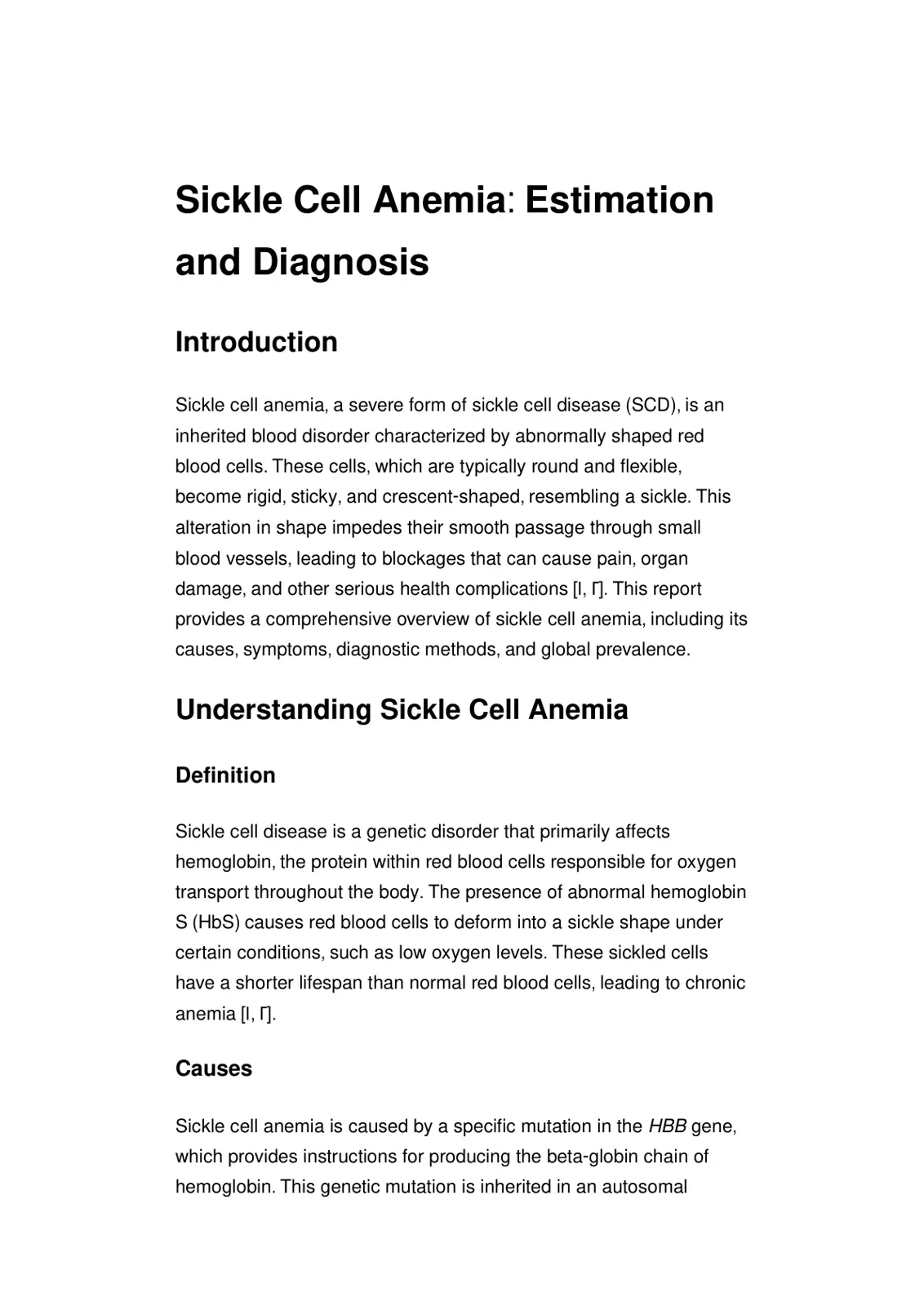 غلاف تقرير Sickle Cell Anemia: Estimation and Diagnosis