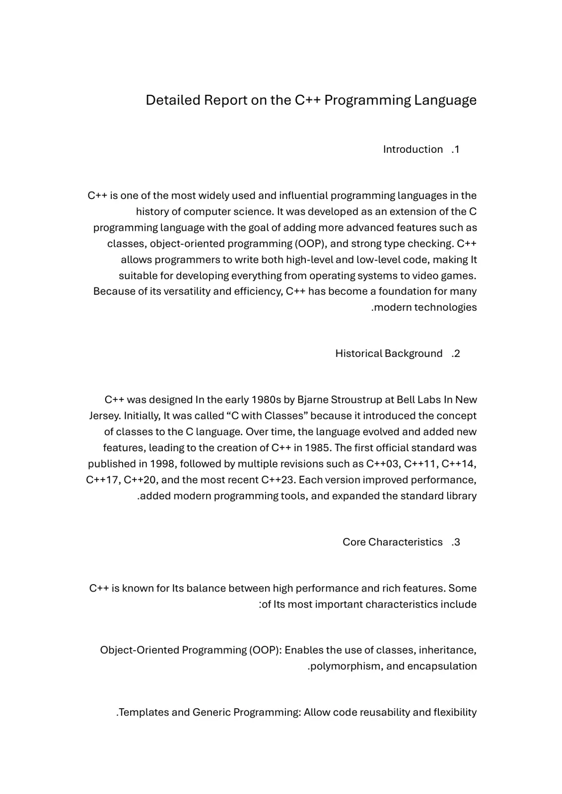 غلاف تقرير Detailed Report on the C++ Programming Language