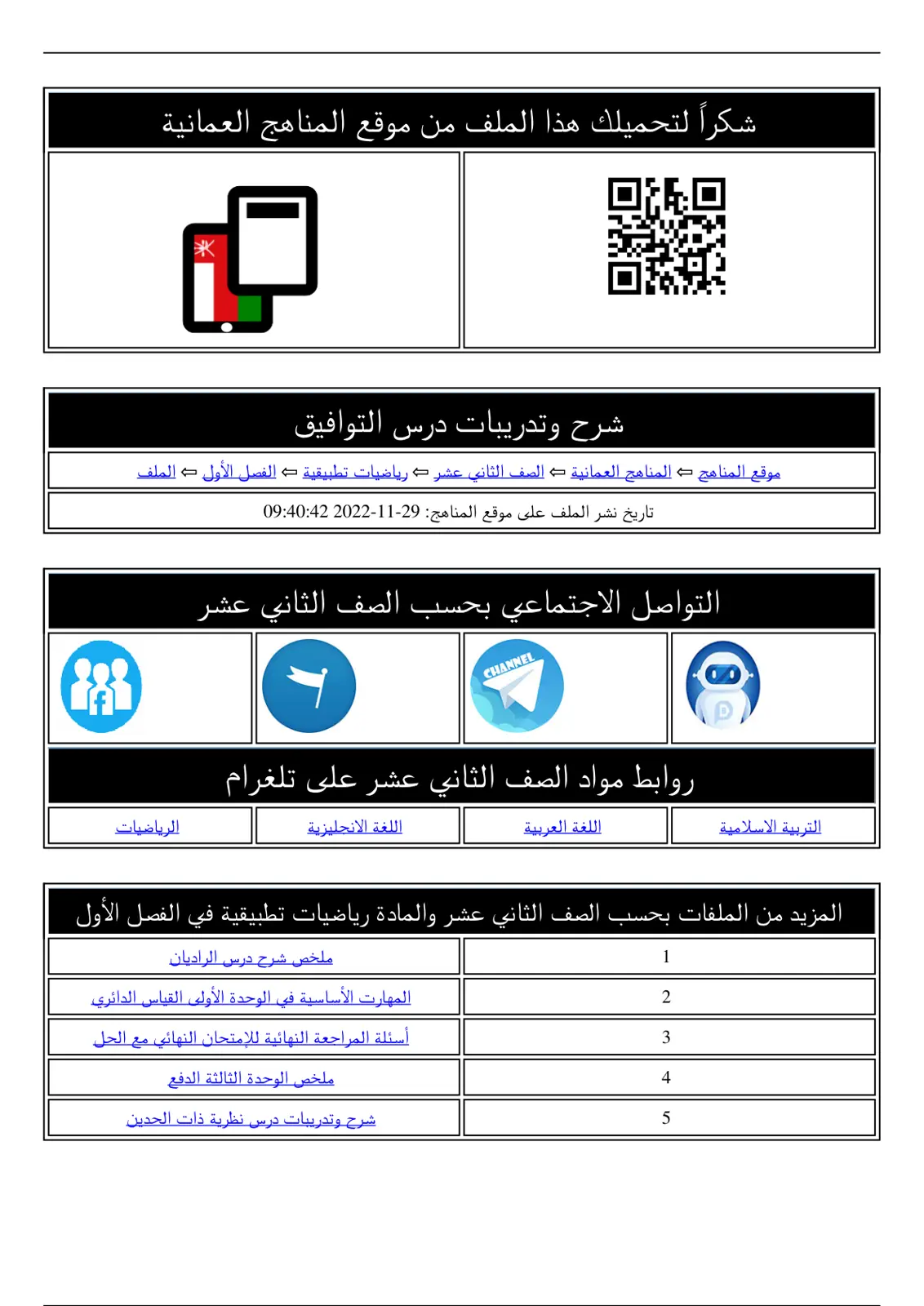 غلاف تقرير شرح وتدريبات درس التوافيق