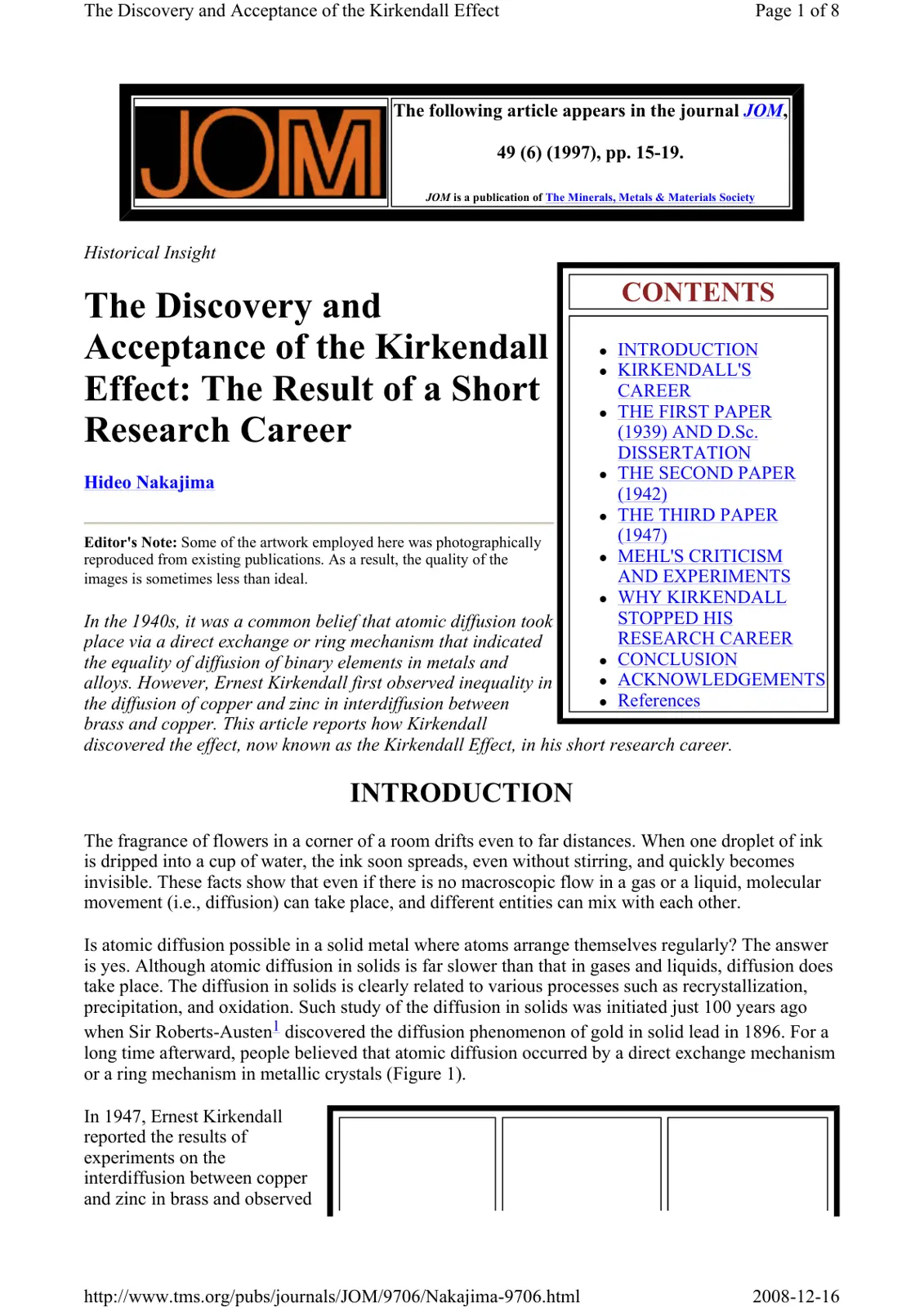 غلاف تقرير The Discovery and Acceptance of the Kirkendall Effect