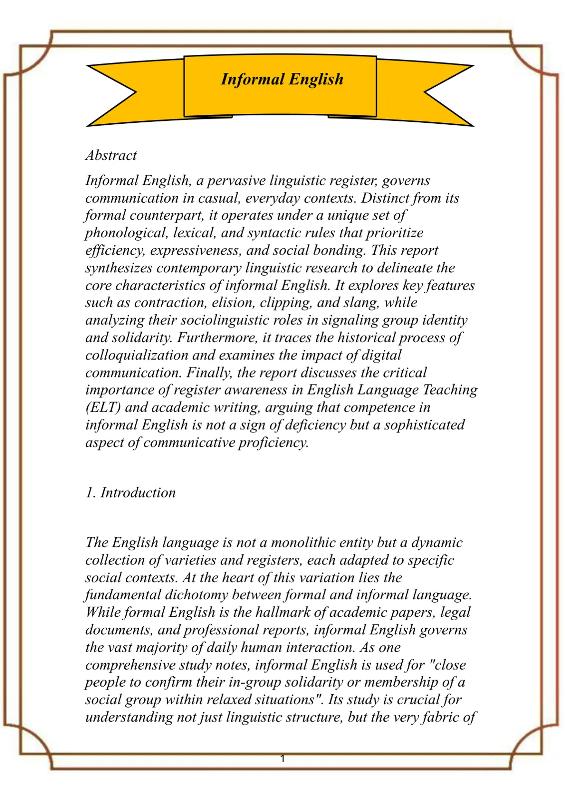 غلاف تقرير Informal English