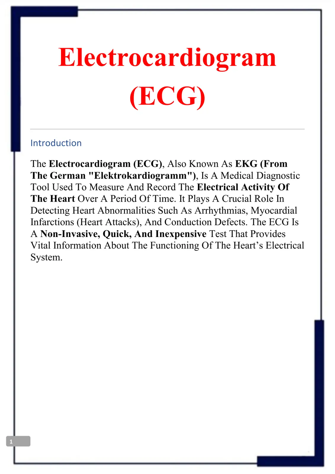 غلاف تقرير Electrocardiogram (ECG)