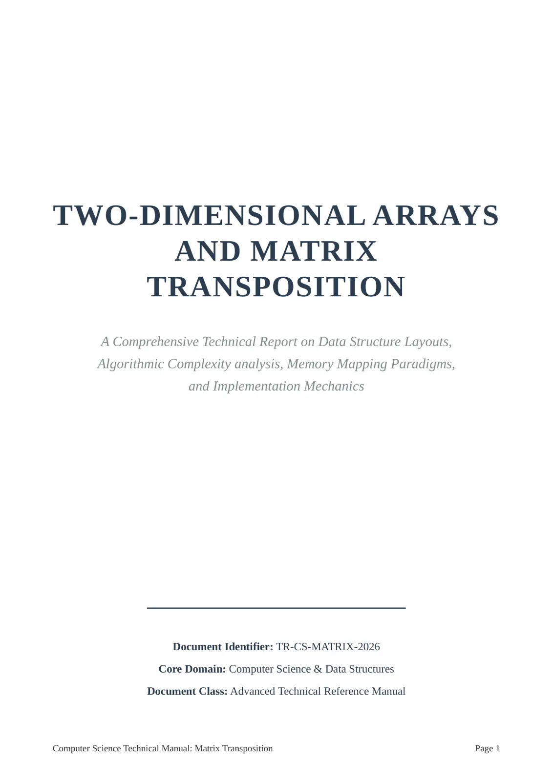 غلاف تقرير Two-Dimensional Arrays and Matrix Transposition