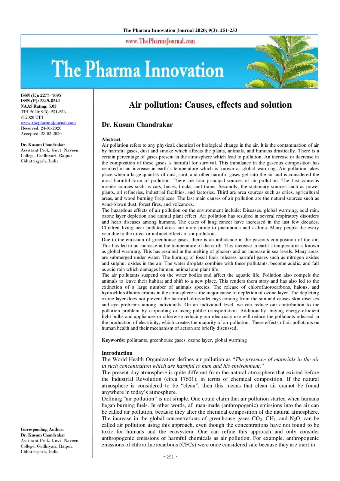 غلاف تقرير Air Pollution: Causes, Effects and Solution