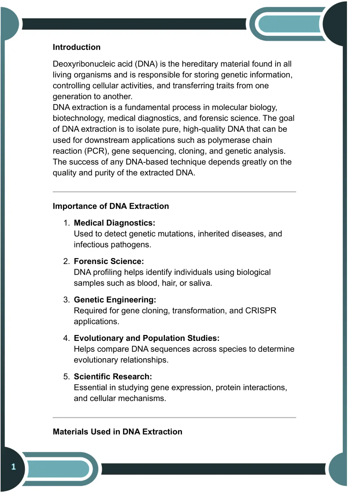 غلاف تقرير DNA Extraction