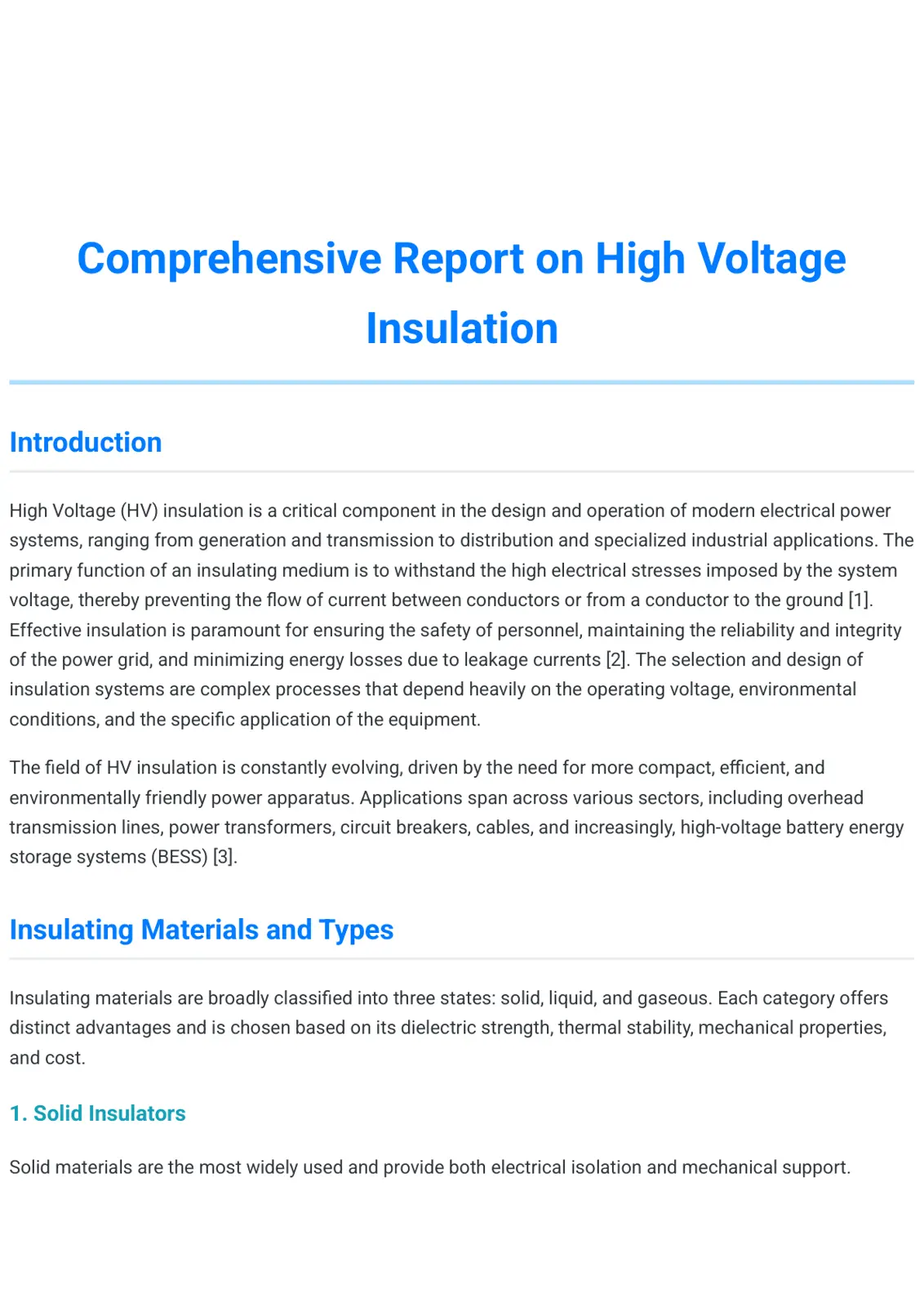 غلاف تقرير Comprehensive Report on High Voltage Insulation