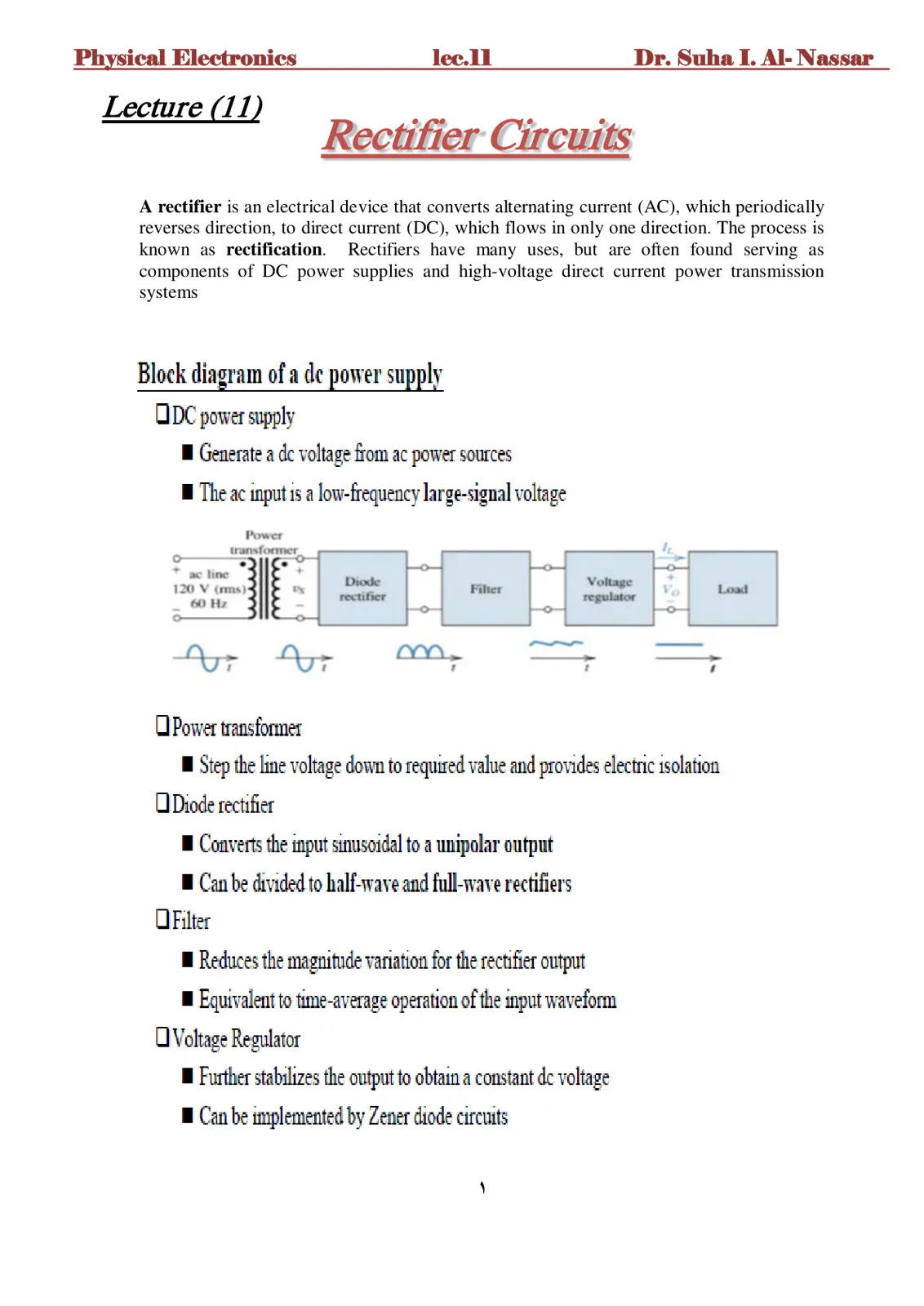 غلاف تقرير Physical Electronics Lecture (11) Rectifier Circuits