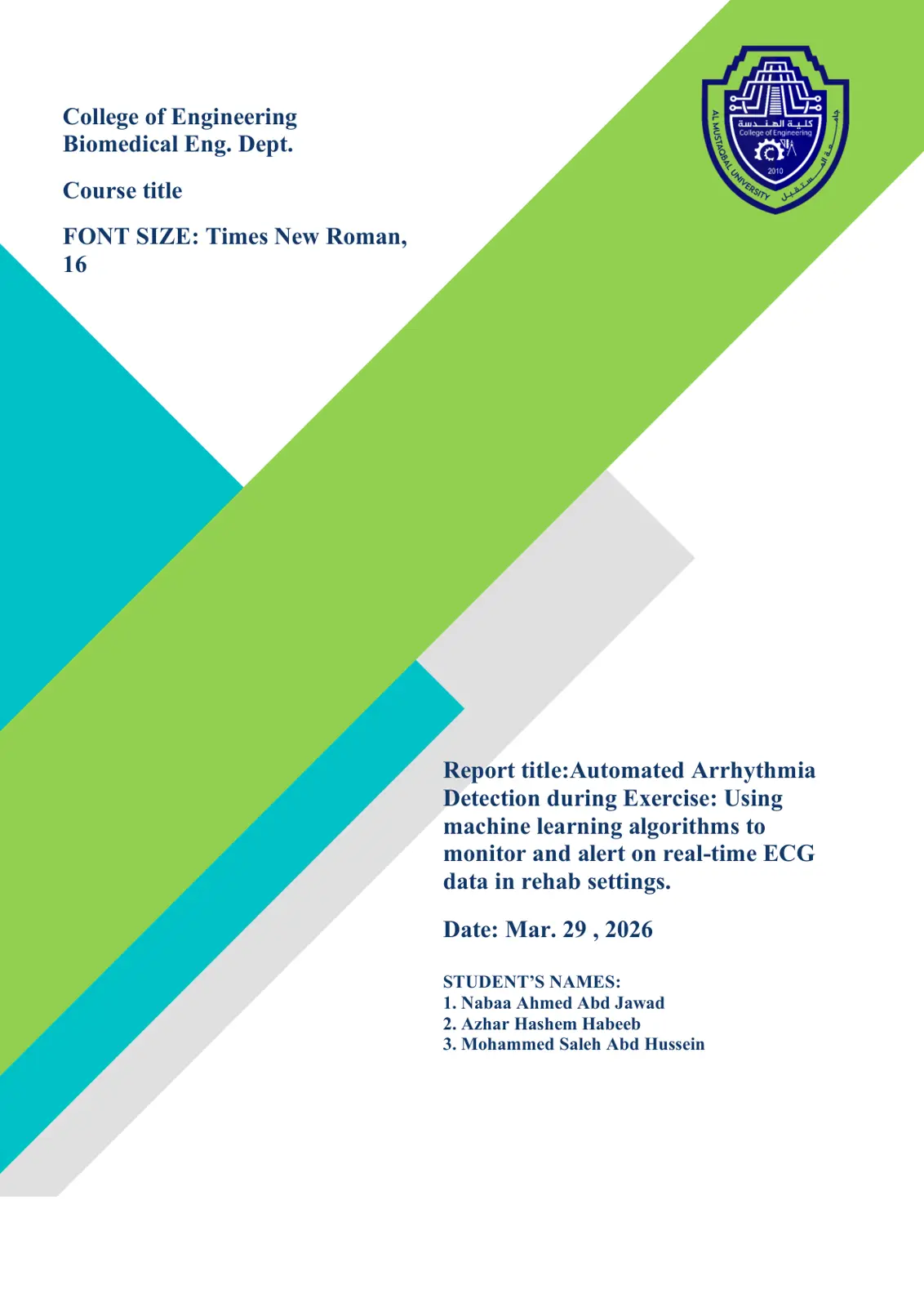 غلاف تقرير Automated Arrhythmia Detection during Exercise: Using Machine Learning Algorithms to Monitor and Alert on Real-time ECG Data in Rehab Settings