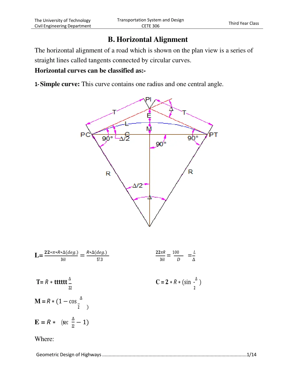 غلاف تقرير Transportation System and Design - B. Horizontal Alignment