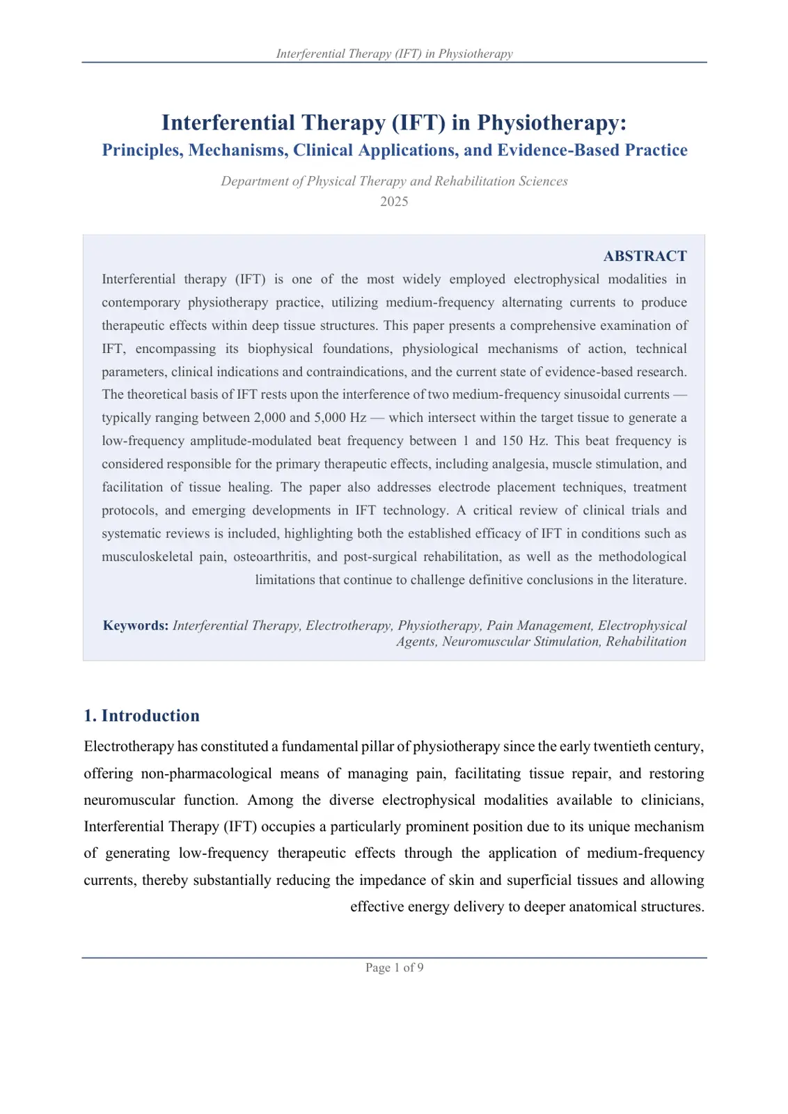 غلاف تقرير Interferential Therapy (IFT) in Physiotherapy