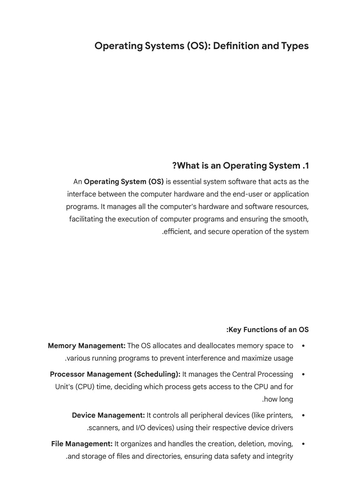 غلاف تقرير Operating Systems (OS): Definition and Types