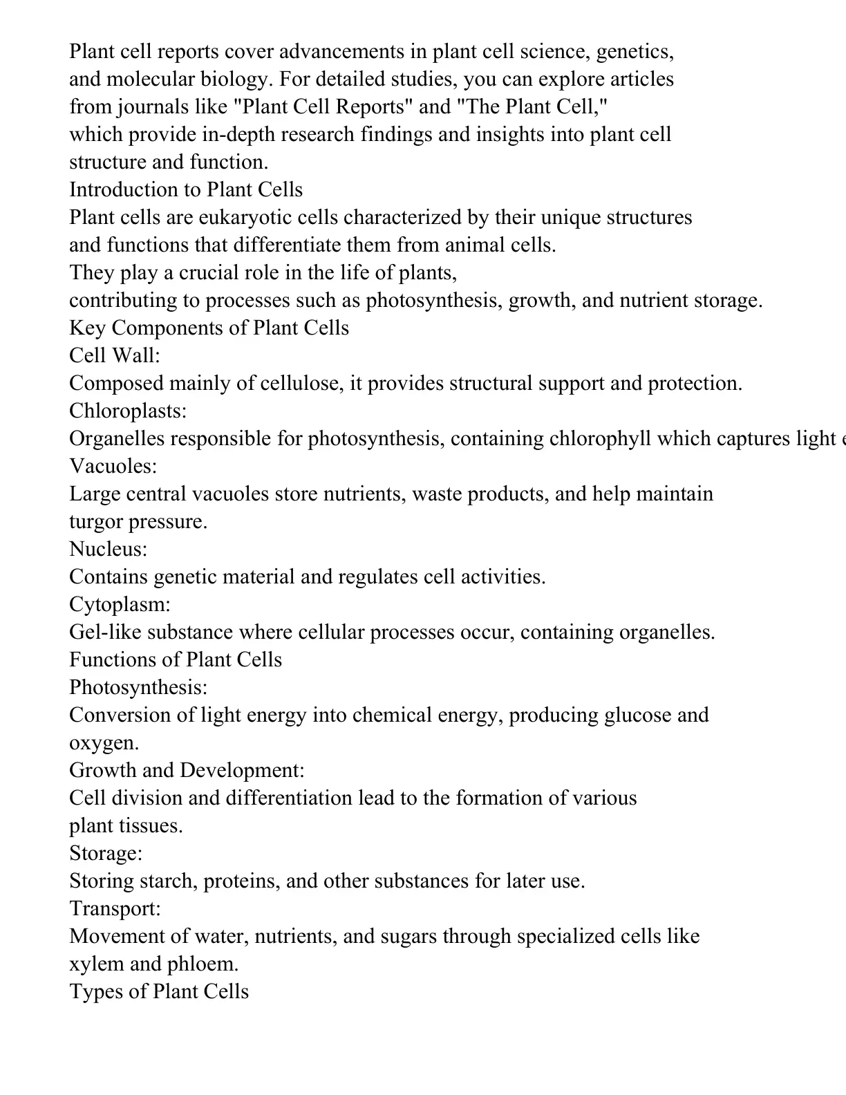 غلاف تقرير Introduction to Plant Cells