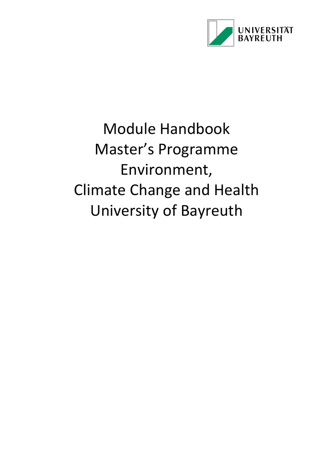 غلاف تقرير Module Handbook: Master's Programme Environment, Climate Change and Health, University of Bayreuth