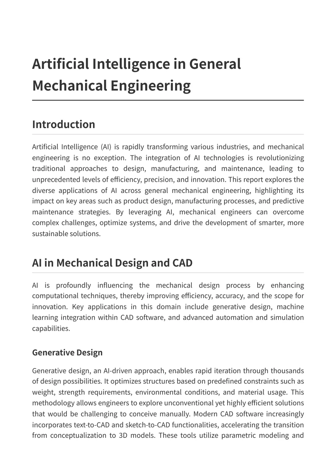 غلاف تقرير Artificial Intelligence in General Mechanical Engineering