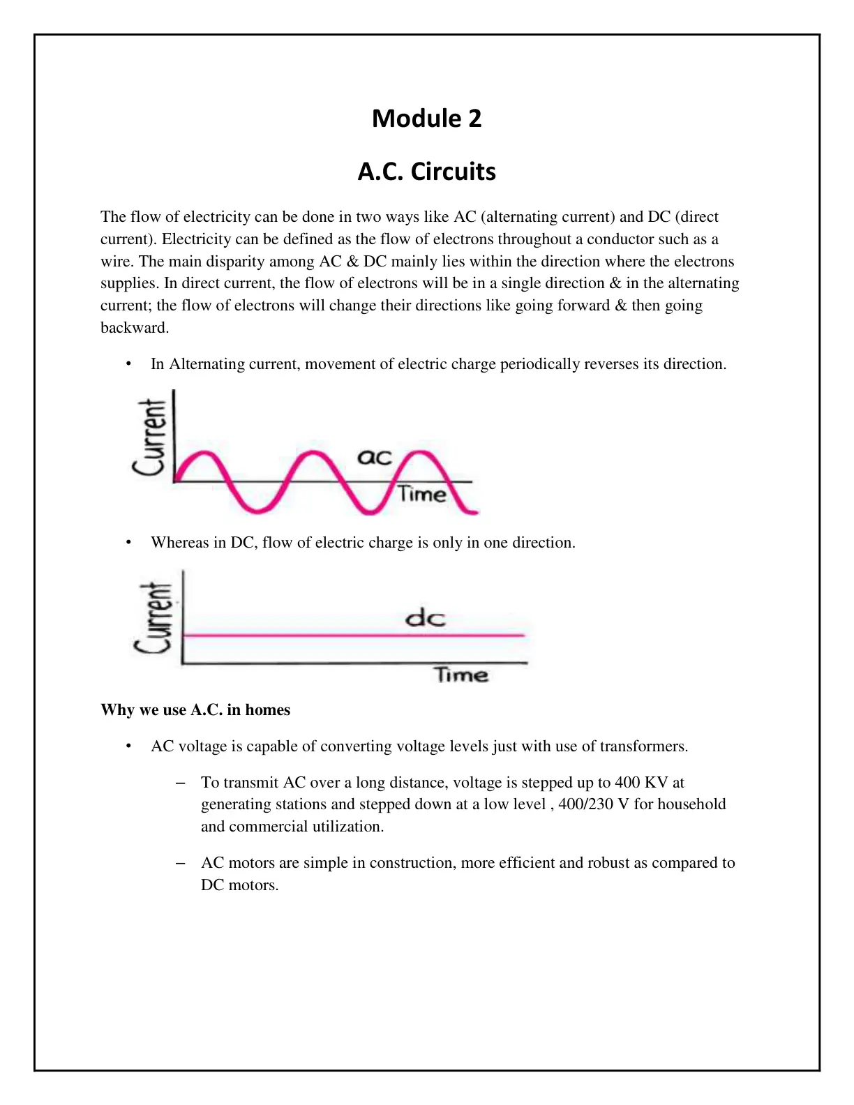 غلاف تقرير Module 2: A.C. Circuits