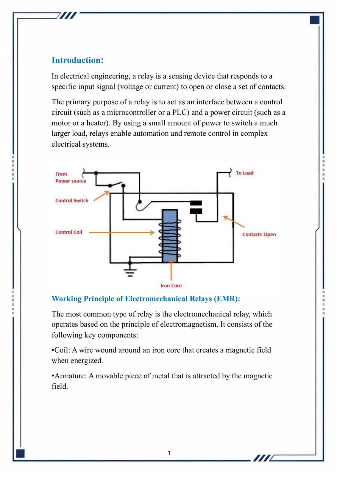 غلاف تقرير Working Principle of Electromechanical Relays