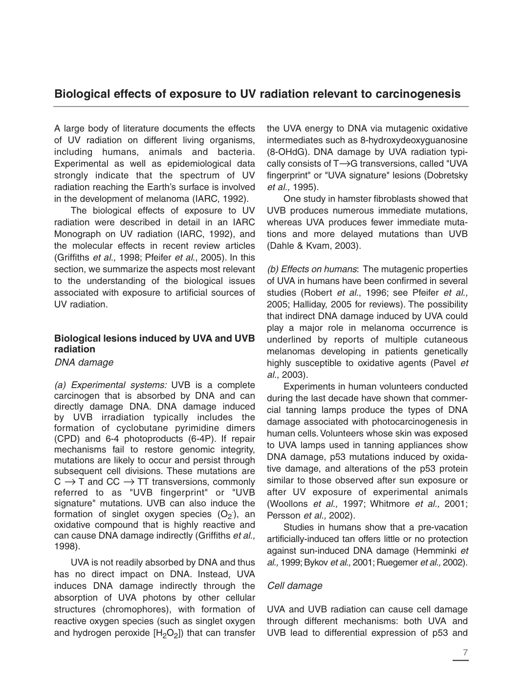 غلاف تقرير Biological effects of exposure to UV radiation relevant to carcinogenesis