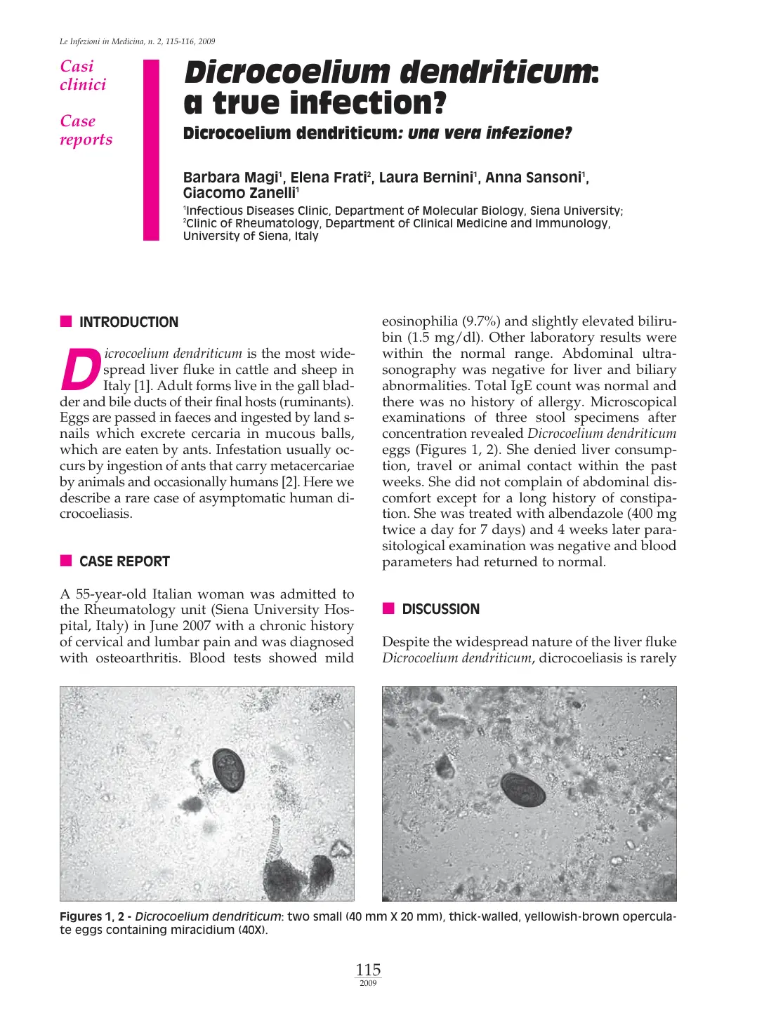 غلاف تقرير Dicrocoelium dendriticum: a true infection?