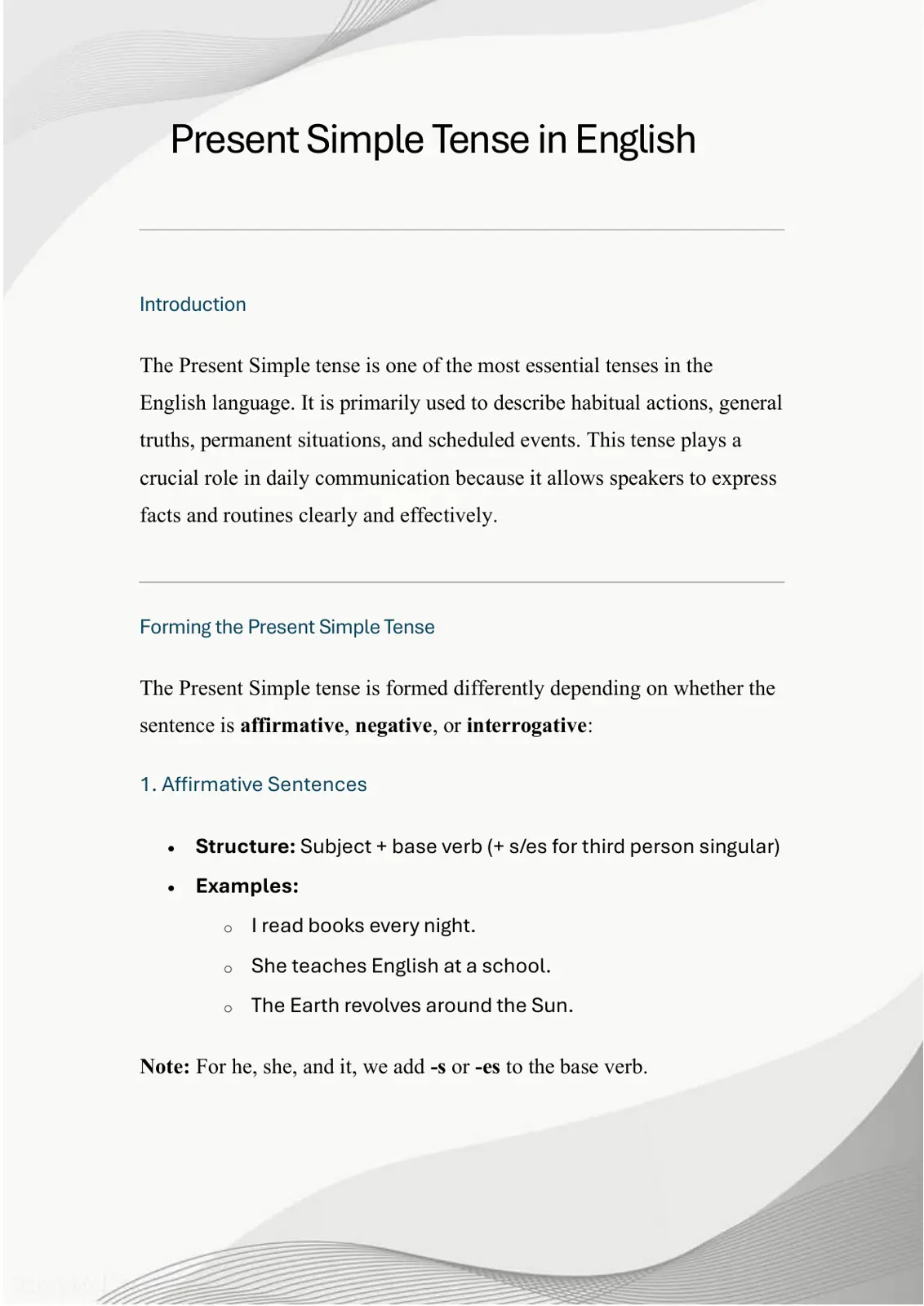 غلاف تقرير Present Simple Tense in English