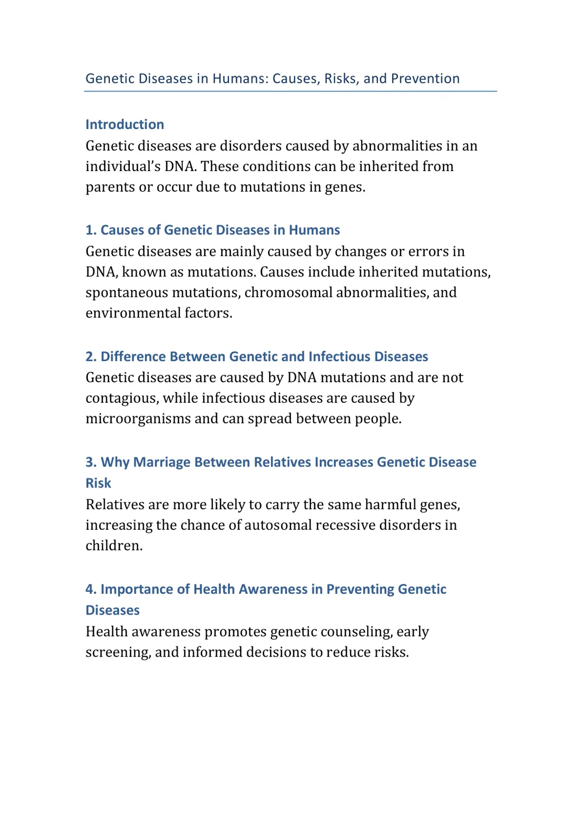 غلاف تقرير Genetic Diseases in Humans: Causes, Risks, and Prevention