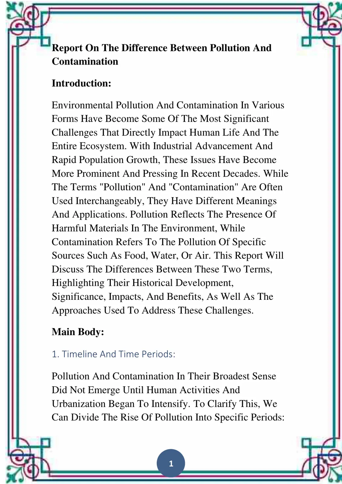 غلاف تقرير Report On The Difference Between Pollution And Contamination