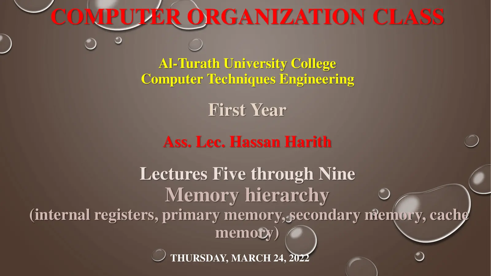 غلاف تقرير Lectures Five through Nine: Memory hierarchy