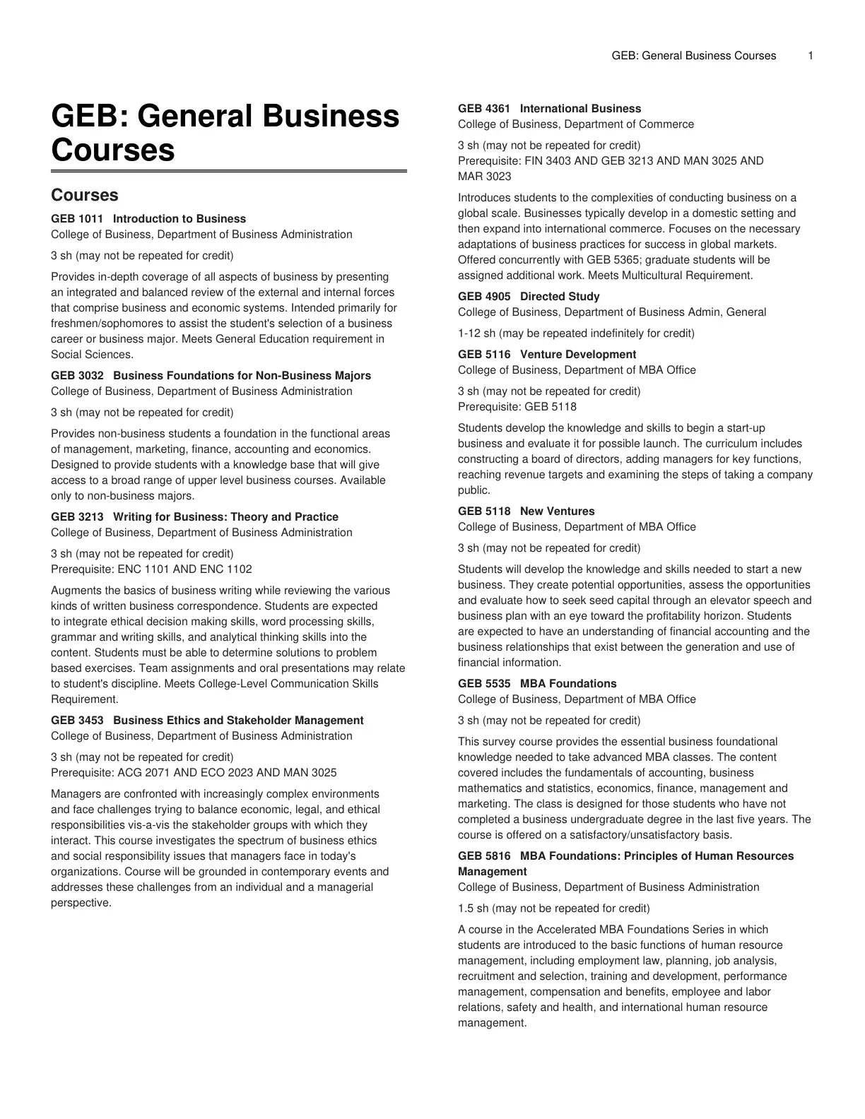 غلاف تقرير GEB: General Business Courses