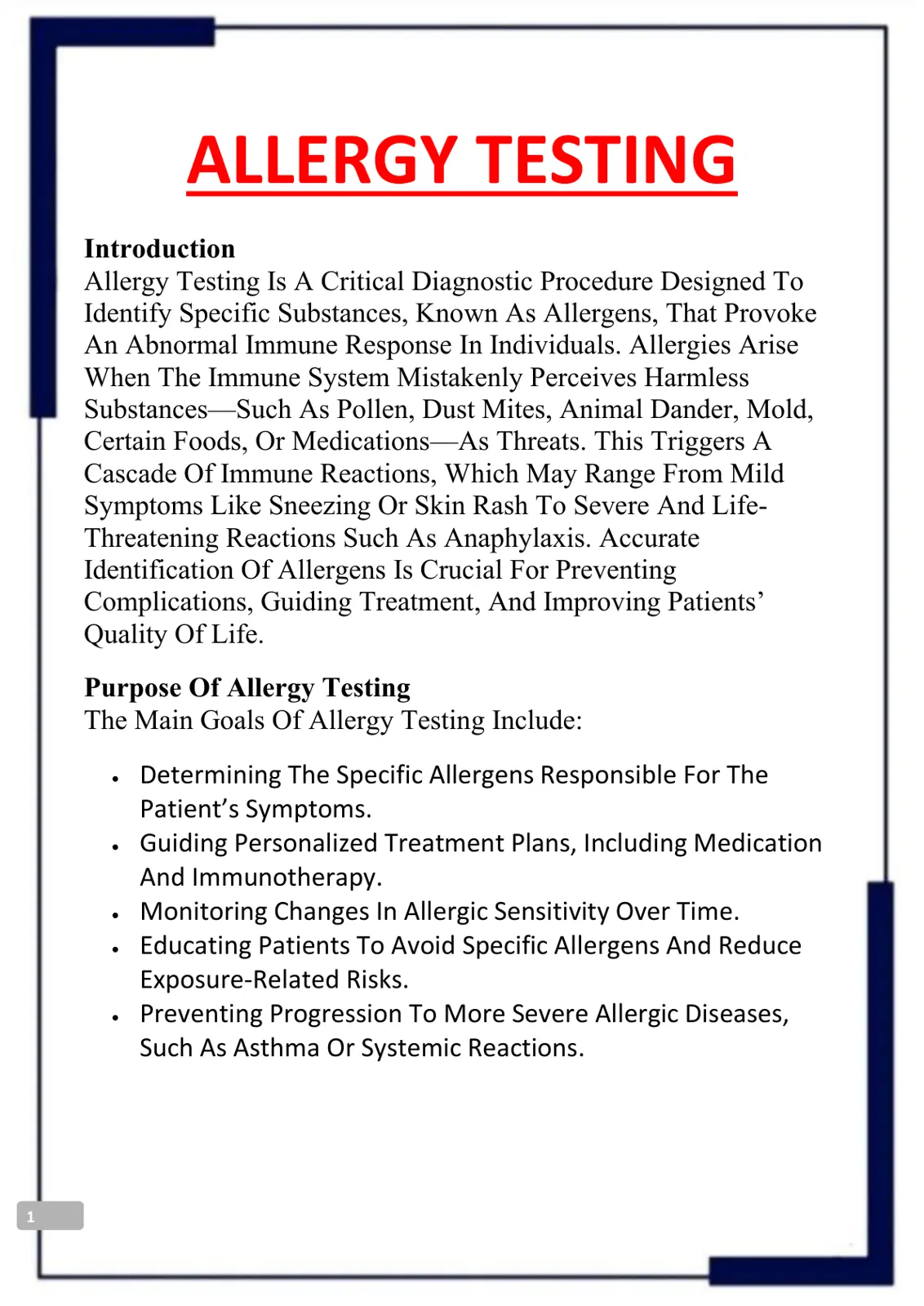 غلاف تقرير Allergy Testing