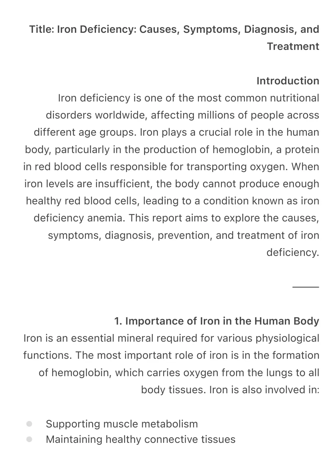 غلاف تقرير Iron Deficiency: Causes, Symptoms, Diagnosis, and Treatment